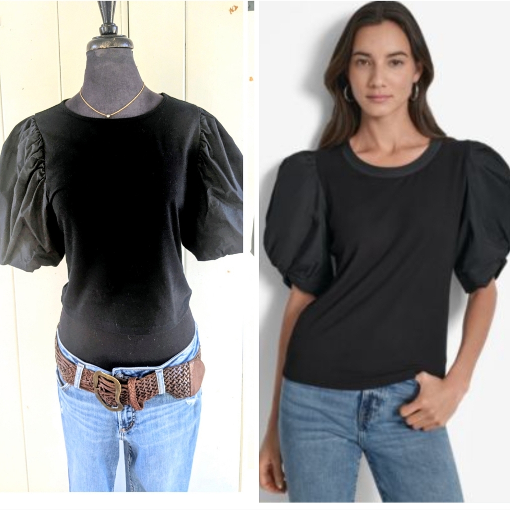 Elegant Black Puff Sleeve Top sz S